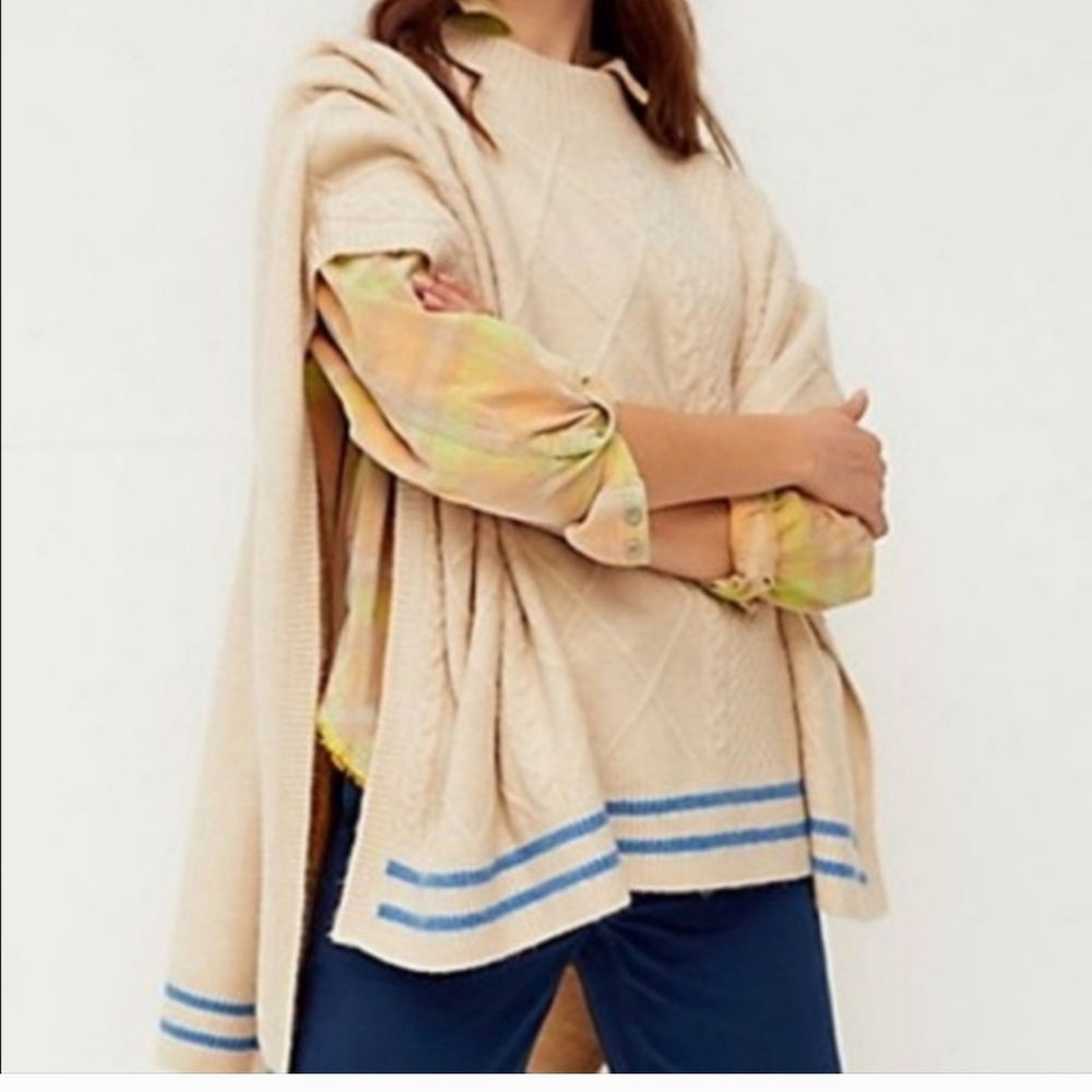 Free People Harbour Stripe Cable Poncho